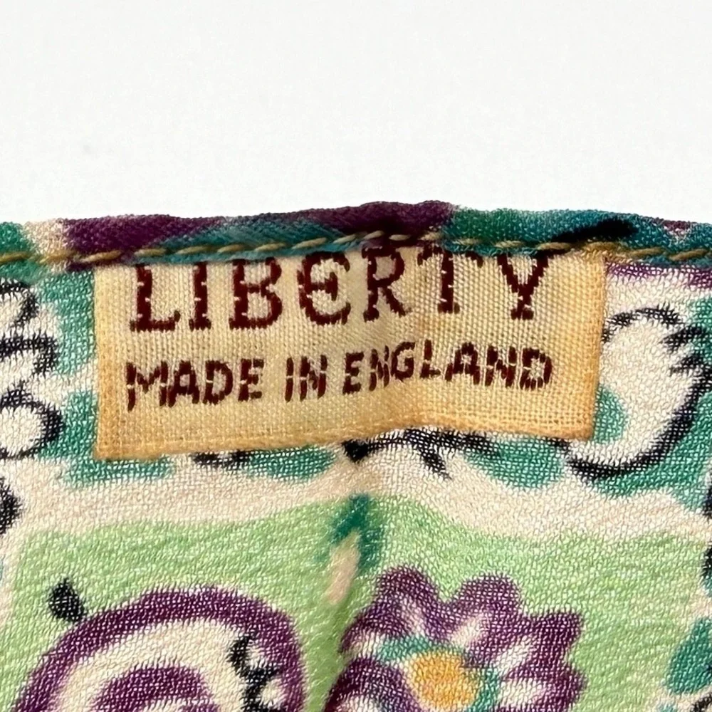 Vintage Liberty of London Silk Scarf 17x50‎ Green Purple Gold Floral Tile Print